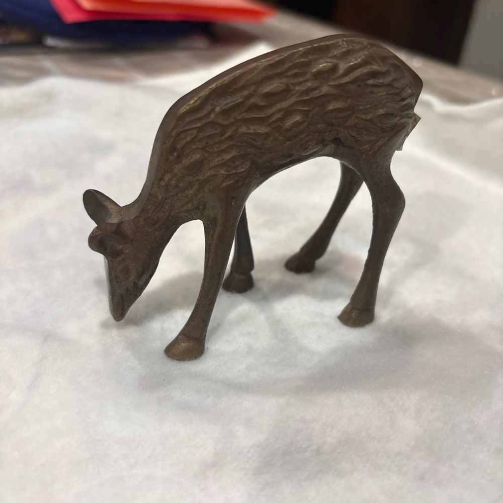 Vintage MCM Spotted Brass Reindeer Figurine Doe India Brass